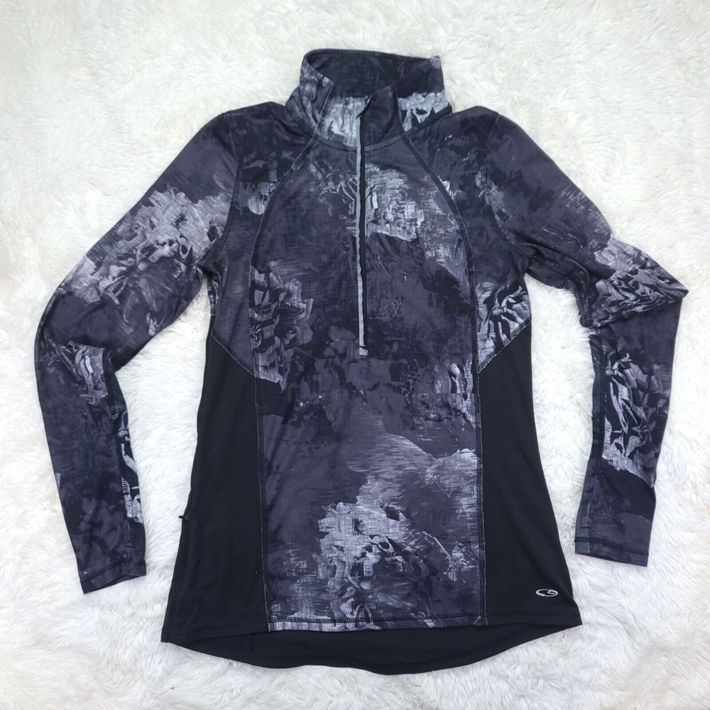 Champion Black & Grey Mock Neck Full Zip Jacket With Roses & Thumb Holes Size S